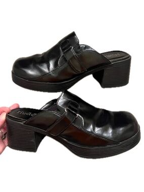 Vintage Y2K Mudd Jinzo Chunky Mules Heels Clogs Slide black 8
